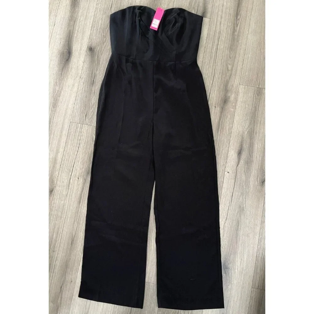 Lilly Pulitzer Womens Kylo Jumpsuit Onyx Black MISSING BELT Wide Leg Sz 16  $198 - Picture 2 of 13